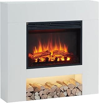 FLAMME 37" Beadell Electric Fireplace Suite White Colour Includes 2000w Heater with Glass Fronted Flame Effect, Remote Control