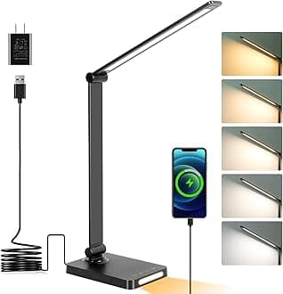 - LED Desk Lamp with USB Ports,Touch Desk Lamps for Home Office with 5 Color Modes,3 Brightness Desk Light with Small Night Light,Reading Lamp Table Lamp for Bedroom Bedside Study Black （with adapter）