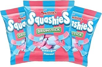Squashie Drumstick Candy Variety 3 Pack Bundle - 3 Flavors Strawberry & Cream, Sour Cherry & Apple, Bubblegum - 120g Each - Imported from the UK (Bubblegum)