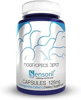 Nootropics Depot Sensoril Ashwagandha Capsules | 125mg | 180 Ct. | Ayurveda Supplement | Standardized Withania somnifera Extract | to Support Healthy Energy, Mental Cognition + Cardiovascular Health