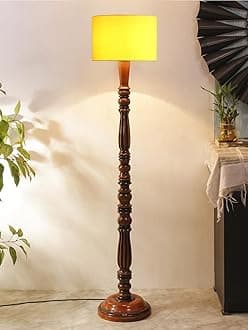 AMDHOME Yellow Cotton Wooden Floor Lamp -42