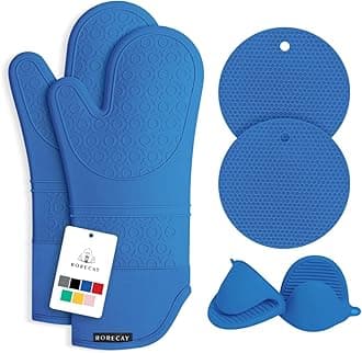 Rorecay 6pcs Oven Mitts and Pot Holders Sets for Kitchen, Extra Long Non-Slip Silicone Oven Gloves Heat Resistant 500 Degrees Potholders Hot Pads for Baking Cooking, Quilted Liner, RoyalBlue