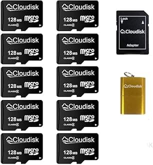 Pack of 10 Micro SD Card 128MB Small Capacity (Not 128GB) Memory Card C4 with Adapter, Card Reader (128MB=0.128GB)