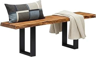 Alaterre Furniture Alpine Live Edge Solid Wood 48" Bench with Metal Legs, Natural
