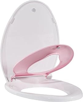 Toilet Seat, Elongated Toilet Seat with Toddler Seat Built in, Potty Training Toilet Seat Elongated Fits Both Adult and Child, with Slow Close and Magnets- Elongated White and Pink