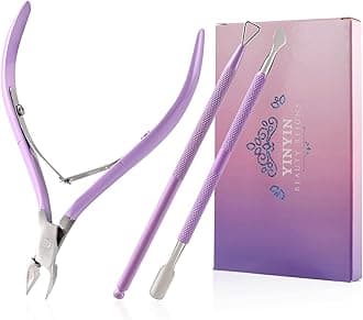 YINYIN Cuticle Trimmer with Cuticle Pusher and Cutter- Cuticle Nipper Professional Stainless Steel Cuticle Clippers Durable Pedicure Manicure Tools for Fingernails and Toenails(Purple)