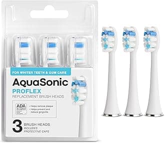 AquaSonic Genuine Proflex Replacement Brush Heads | ADA Accepted | for Whiter Teeth & Gum Care | Compatible with Many AquaSonic Toothbrush Handles (3 Pack White)
