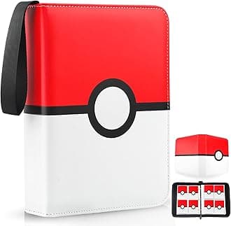 - Card Binder 4 Pocket, Trading Card Holder Fits 400 Cards With 50 Removable Sleeves, Portable Collection Card Ablum, Game Card Case book With Zipper for Gift, Red