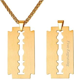 Punk Necklaces Stainless Steel 18K Gold Plated Large Hip Hop Dagger/Knife/Sword/Steampunk Gear/Large Razor Blade Pendant Necklace for Men Women, Chain 22-24 Inches