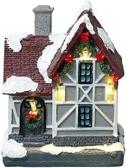 ISAKEN Luminous Christmas Village, Miniature LED Christmas Village Decoration, Christmas Village House Snow Decoration, Christmas Scene in 3D Christmas Decoration for Christmas Decoration