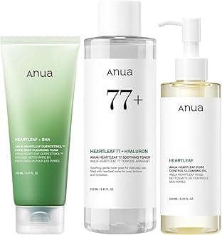 Anua Heartleaf Trio: Pore Control Cleansing Oil & Quercetinol Pore Deep Cleansing Foam & 77 Soothing Toner, Double Cleansing, Gentle Korean Skincare