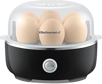 Elite Gourmet EGC115B Electric Egg Cooker 7 Eggs - Soft, Medium, Hard with Auto Shut-Off, Measuring Cup Included, BPA-Free, Classic Black
