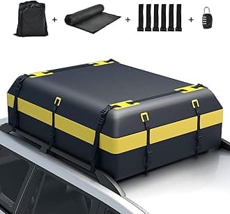 COSTWAY 15/21 Cubic Feet Car Roof Bag, 100% Waterproof Roofing Cargo Carrier with Anti-Slip Mat, Combination Lock & Straps, Rooftop Luggage Storage Box (Black+Yellow, 21 Cubic Ft/574L)
