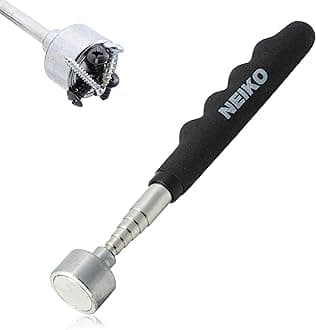 25 Lb Telescoping Magnetic Pickup Tool, 30" Extendable, Silver Stainless Steel, Cylindrical, 1" Head, 25 Lb Pull Force