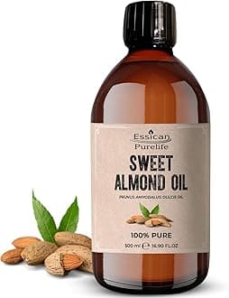 Essican Purelife, Pure Sweet Almond Oil for Hair, 500ml Cold Pressed Almond Oils for Massage, Carrier Oil for Essential Oils Mixing Ideal for Massage, Moisturising Face, Skin, Ear, Body, Cruelty-Free