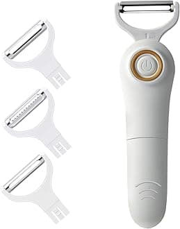 Electric Fruit Vegetable Peeler, Handheld Potato Peeler Pro Set, Kitchen Peeler Slicer with 3 Interchangeable Blades for Apple Potato Carrot Cucumber