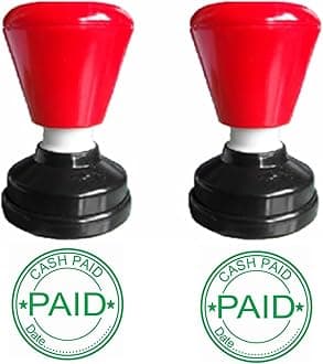 Cash Paid with Date 30mm Round Green Color self Ink pre Ink Rubber Stamp Pack of 2