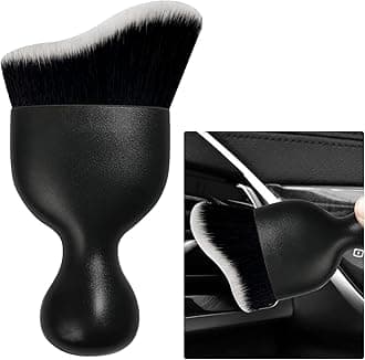 Ziciner Car Detailing Brush, Curved Soft Bristles Auto Removal Dust Collectors, Universal Vehicle Dashboard, Air Conditioner Vents, Computer etc Interior Cleaning Tool Accessory (Black & White, 1Pcs)