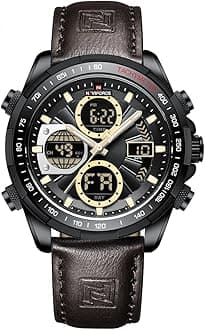 Men's Military Digital Watches Analog Quartz Waterproof Watch Sport Multifunctional Leather Wristwatch