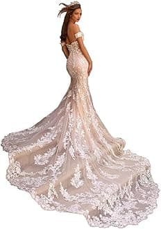 Beach Mermaid Wedding Dresses for Bride 2025 Lace Appliques Tulle Bride Dress He1006