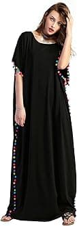 Floerns Women's Pom Pom Trim O Neck Casual Loose Maxi Kaftan Dress