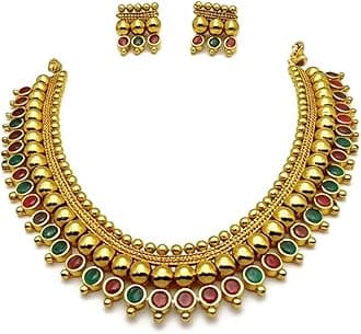 Temple Jewellery Goddess Ruby Pendant Set With Mohan Mala Design Bridal Haram Design Gold Plated Artificial Jewellery For Women, 34*2*38, Metal, Ruby