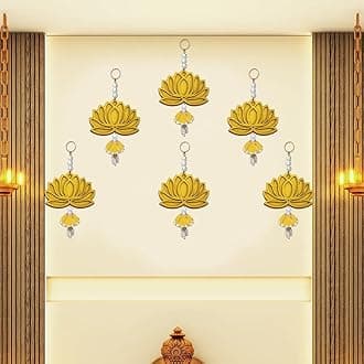 Lotus Yellow Jhumka Wall Decor Hanging Set of 6 - Diwali Showpiece Gift Home Temple Pooja Festival Wedding Marriage Stage Decoration