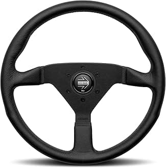MOMO Motorsport Montecarlo Black Stitch Leather Street Steering Wheel, Brushed Anodized Spoke, BK Stitch 350mm