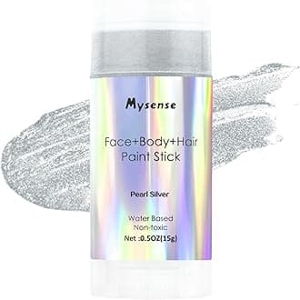 Mysense Pearl Silver Face Body Hair Paint Stick,Water Based Washable Temporary Hair Paint,Non-toxic Cream Blendable Metallic Face Painting for Halloween Costume SFX Cosplay Makeup,0.5oz(15g)