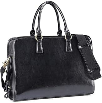 Kattee Genuine Leather Briefcase for Women, Large Capacity Laptop Bag with Luggage Tag