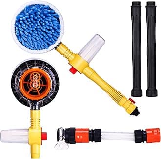 Wakauto Rotating Car Wash Brush - Cleaning Brush with Soap Dispenser and Hose Attachment Soft Bristle Long Handle Automatically Foams Wash Kit for Auto Trucks Cleaning