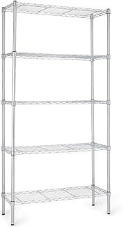 5-Shelf Adjustable Heavy Duty Steel Wire Rack, Space Saving Storage Shelving Organizer for Kitchen, Garage, No-Tool Assembly, 350 lbs Weight Capacity, 36" x 14" x 72", Chrome