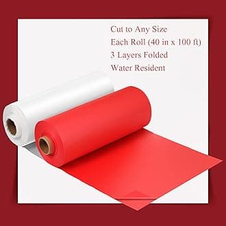 Moukeren 40'' x 100' Circus Tablecloth Roll Plastic Tablecloth Disposable DIY Carnival Tent Party Supplies for Big Top Tent Backdrop Curtains Ceiling Wall Drapes(White, Red,4 Roll)