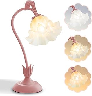 AQDZCNF Flower Table Lamp,LED Reading Light Bedside Vintage Flower Night Light,3 Colors Modes Kawaii Bedside Lamps Decor,Living Room Bedroom Room Lighting Table Lamps Home Decoration (Pink)