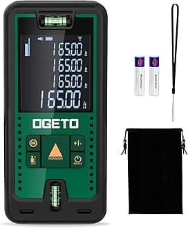 Laser Measure, Ogeto 165 Feet Digital Laser Distance Meter with 2 Bubble Levels,M/in/Ft Unit Switching Backlit LCD and Pythagorean Mode, Measure Distance, Area and Volume