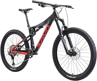 SAVADECK Carbon Fiber Mountain Bike Dual Suspension Bicycle, 17''/19'' Carbon Frame 27.5''/29'' Wheel Adult Mountain Bicycle with Shimano M6100 12 Speed Soft Tail All Mountain/Trail MTB