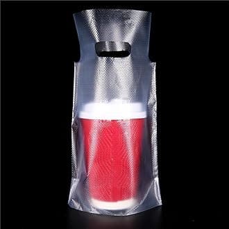 500Pieces Single Drink Cup Holder Plastic Bags for Milk Juice Water Coffee Portable Carrier Clear Ploy Package Pouches with Hanging Hole Beverage Containers 16x24cm