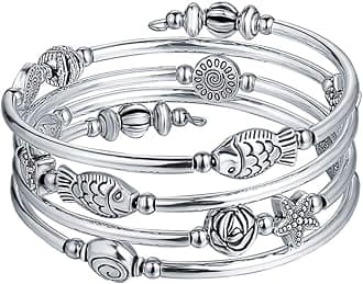 Layered Wrap Bangle Turquoise Bracelet - Bead Bracelet with Natural Agate Stone, Gifts For Women