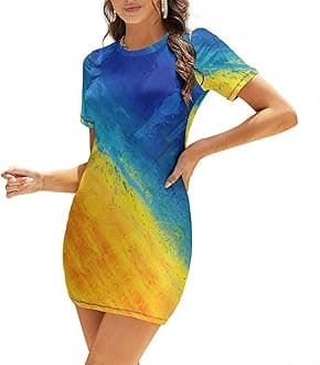 Fattyeery Elegant Casual Long Dress Ukraine Flag Girls Summer Sunshine Beach Skirts for Womens L