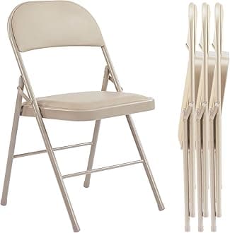Sweetcrispy Folding Chair 4 Pack, Leather Padded Folding Chairs, Sturdy Metal Foldable Chairs, Easy to Use and Store, Outdoor and Indoor, for Home, Office, Party, Comfy, Kahki(5H98TJNL)