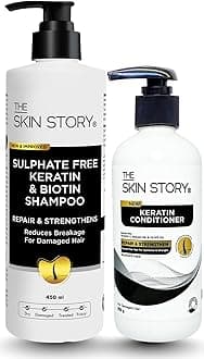 The Skin Story Sulphate-Free Shampoo & Conditioner Hair Care Set | Sulphate-Free Keratin Shampoo (450ml) and Keratin Conditioner (250g) | Repairs & Nourishes Damaged Hair | No Sulfate | Combo Pack
