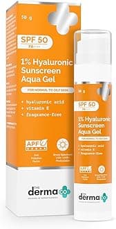 1% Hyaluronic Aqua Gel Sunscreen SPF 50 PA++++ with Vitamin E, Oil-Free, No White Cast | Broad Spectrum UVA/UVB, Blue Light & Anti-Pollution Protection, Fast-Absorbing & Hydrating, 50g