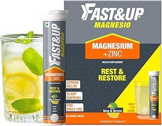 Fast&Up Magnesio - Restful Sleep Supplement - Magnesium & Zinc for Stress Management & Promoting Deep Sleep (60 Effervescent Tablets, Lime & Lemon Flavor)