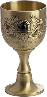 VIDAYA Chalice Goblet, Hand-Made Vintage Pure Copper Engraving Flower Pattern Metal Embossed Wine Copper Gemstonec Cups Medieval Gothic Goblet 1.7oz 1-Pack