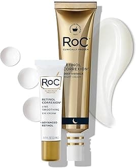 RoC Retinol Correxion Value Set Duo, Deep Wrinkle Anti-Aging Night Face Cream + Under Eye Cream for Dark Circles & Puffiness - Retinol Eye Care