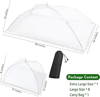 Mesh Food Covers for Outside - 9 Pack Upgraded 1 Extra Large 40x24 in & 8 Large 17x17 in Food Tent Food Cover Outdoors Party Collapsible Picnic Nets Umbrella Mesh Screen Pop Up Food Dome (White)