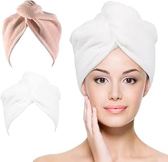 YoulerTex Microfiber Hair Towel Hairs Wrap: 2 Pack 10X26 Hair Dryer Towels for Women Absorbent Turban Twist Drying Shower Cap Curly Hairs Products for Hair's Care Accessories (White Beige)
