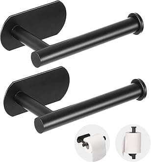 JOPOFI Toilet Paper Holder - Self Adhesive Toilet Paper Holder Wall Mount for Bathroom, SUS 304 Stainless Steel Command Strip Toilet Paper Roll Holder Stick On Wall, No Drilling - Matte Black（2 Pcs）