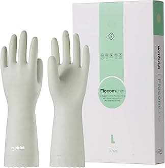 wahoo 3 Pairs PVC Dishwashing Cleaning Gloves, Skin-Friendly, Reusable Kitchen Gloves with Cotton Flocked Liner, Non-Slip, Medium