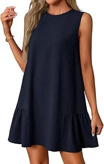 Elegant Dresses for Women,My+Orders Casual Boho Round Neck Ruffle Hawaiian Sundresses Solid Color Sleeveless Tank Dress A-Line Summer Mini Dress Beach Vacation Clothes Navy XXL